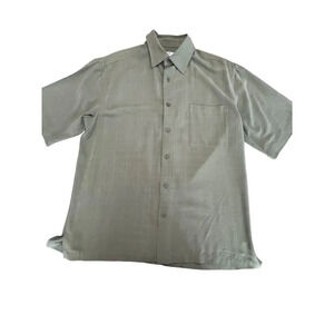 Silk Icon Men's Medium 100% Silk Seafoam Green Short‎ Sleeve Button-Down Shirt